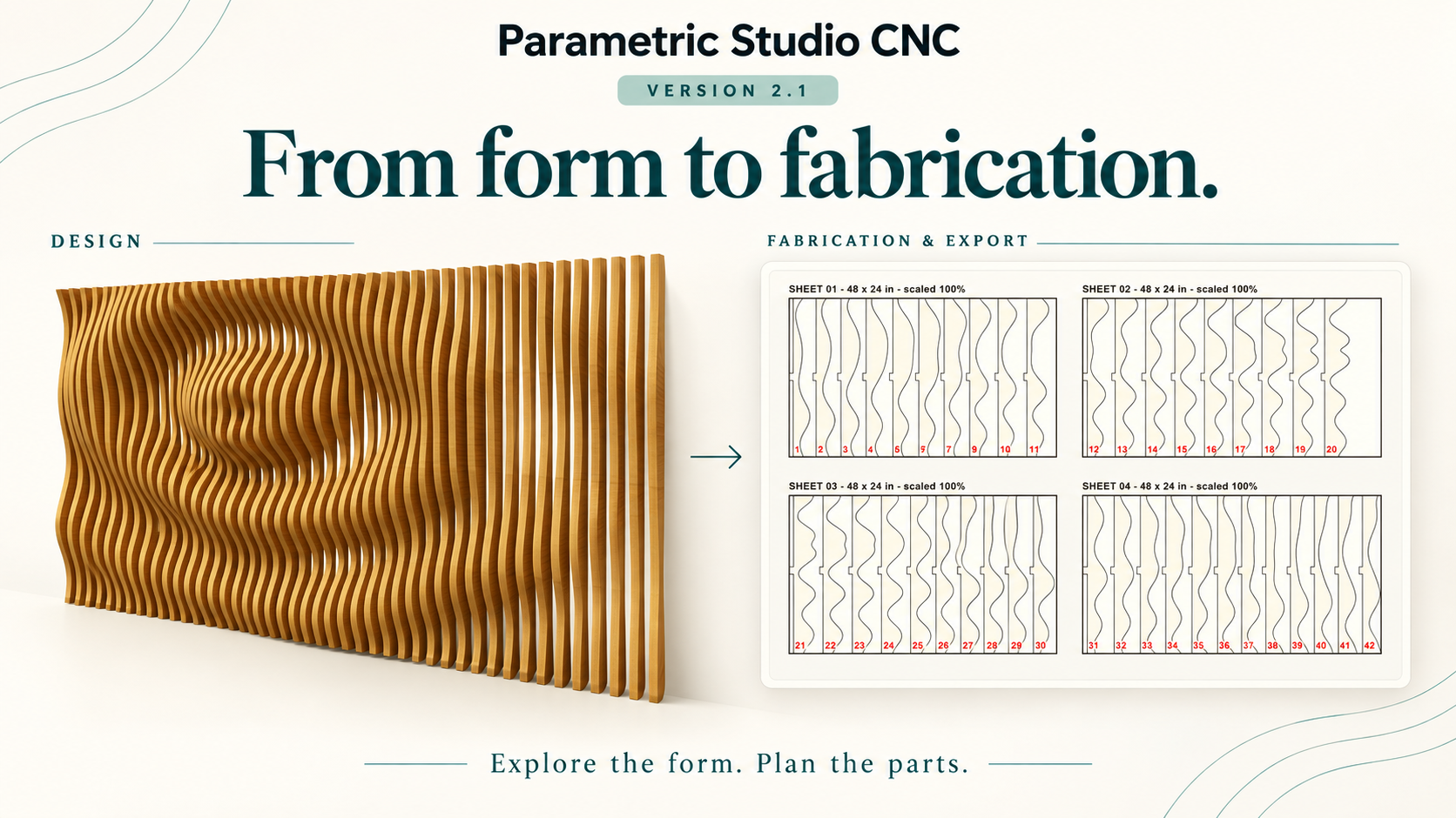 Version 2.1 promotional illustration of a wave panel and fabrication layouts
