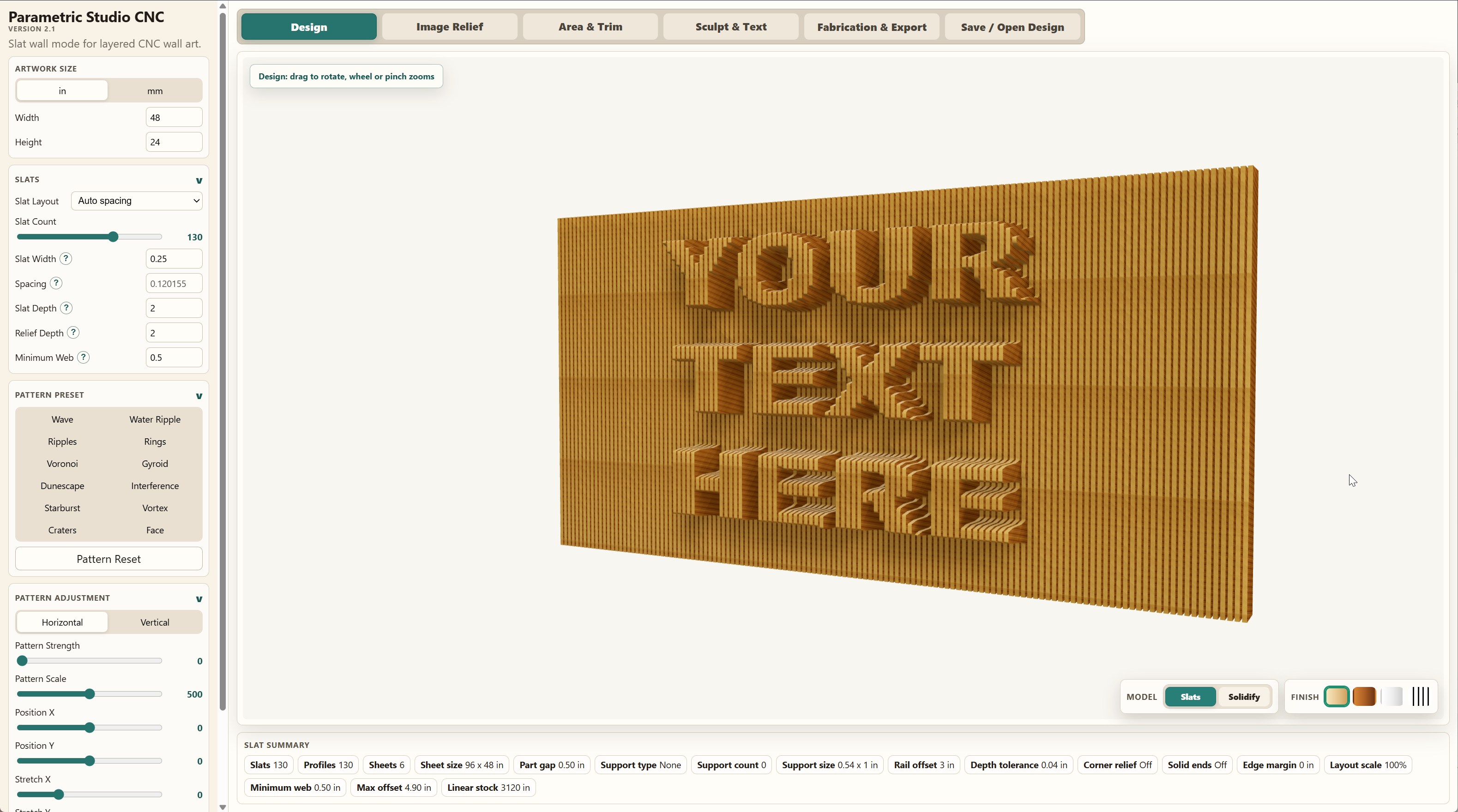 App preview of raised lettering reading Your Text Here